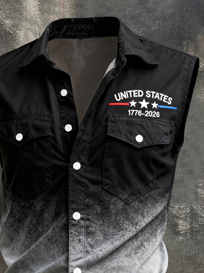 Men's Retro Patriotic Color-Block Printed Sleeveless Shirt