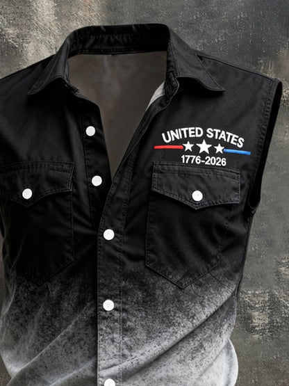 Men's Retro Patriotic Color-Block Printed Sleeveless Shirt