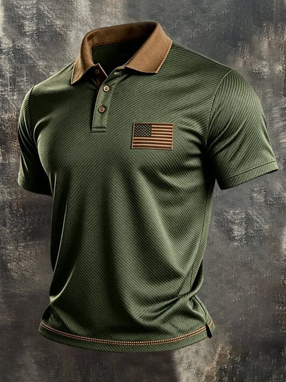Men's Retro "Patriot" Color-Block Short-Sleeve Polo Shirt