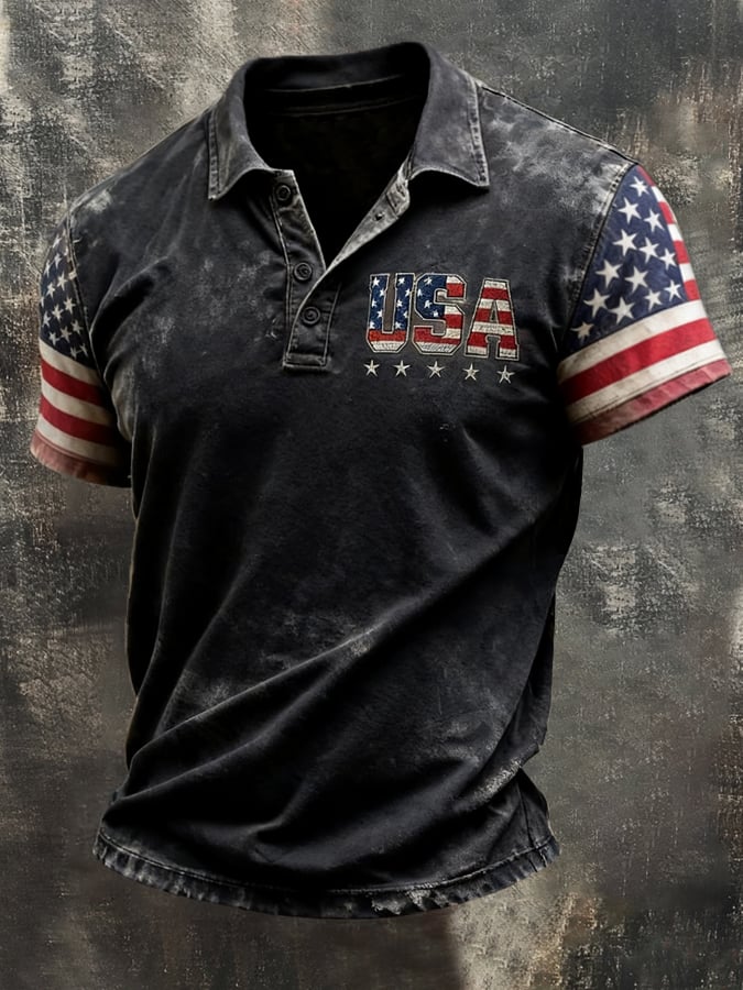 Men's Retro "Patriot" Color-Block Short-Sleeve Polo Shirt