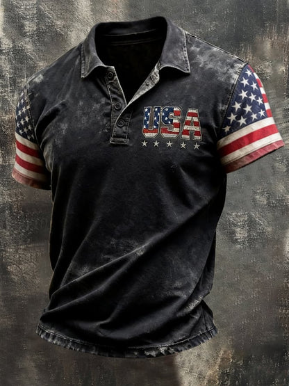 Men's Retro "Patriot" Color-Block Short-Sleeve Polo Shirt