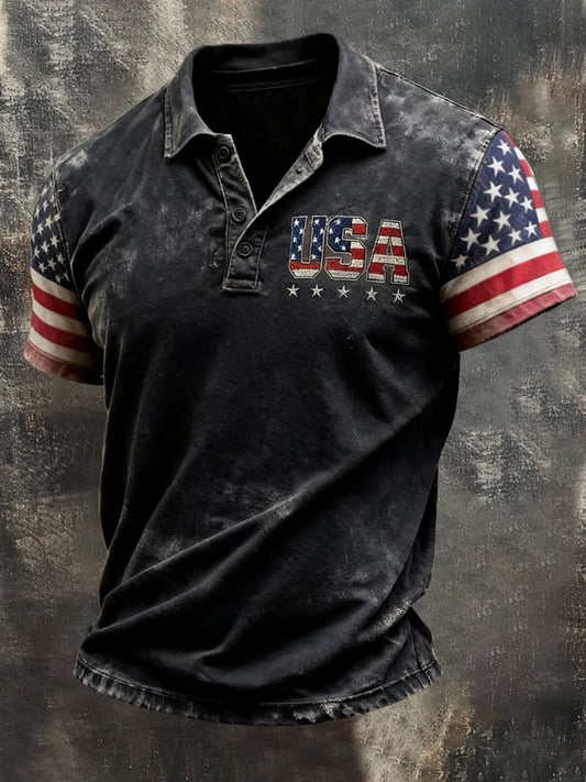 Men's Retro "Patriot" Color-Block Short-Sleeve Polo Shirt