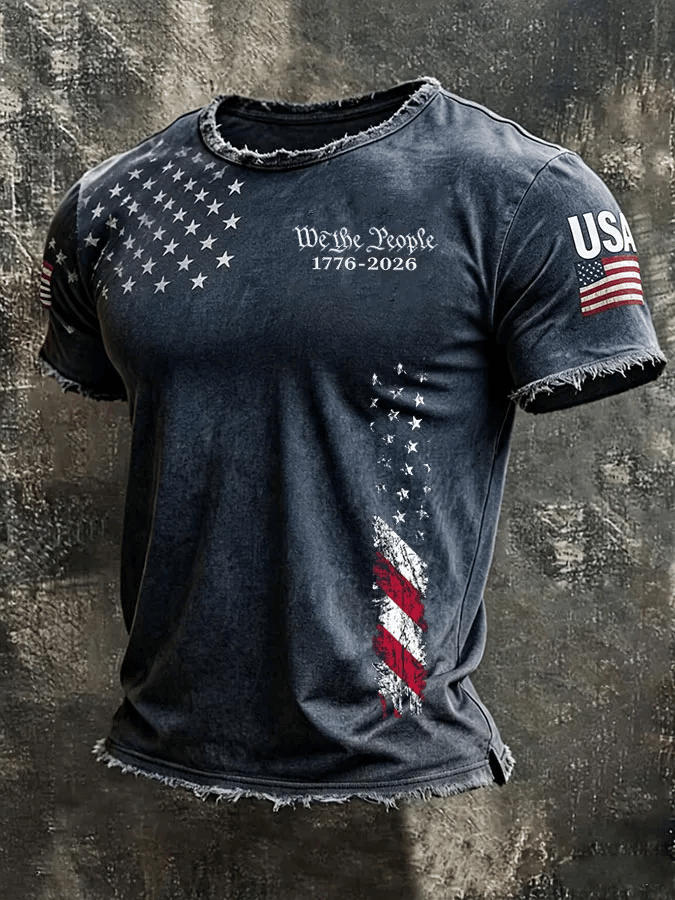 Men's  Independence Day We The People 1776-2026 Printed Casual T-Shirt