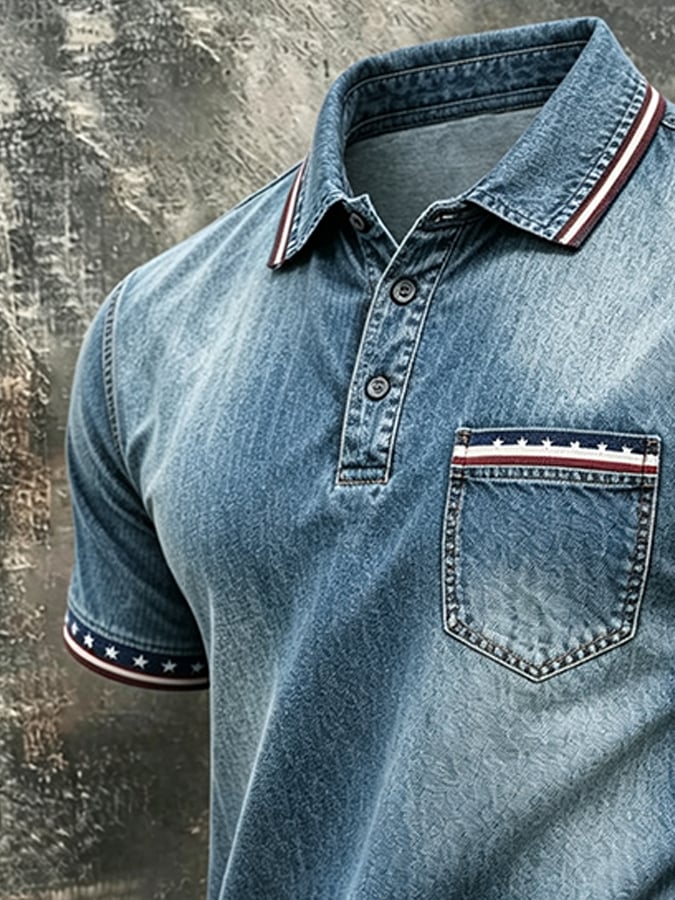 Men American Trim Denim Polo