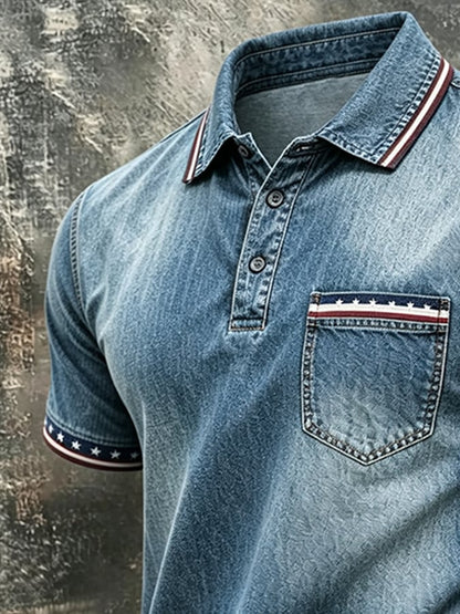 Men American Trim Denim Polo