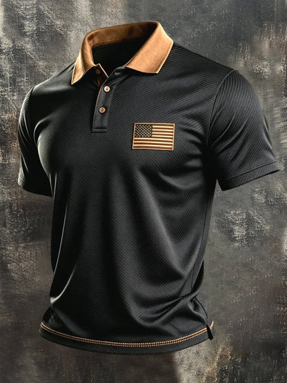 Men's Retro "Patriot" Color-Block Short-Sleeve Polo Shirt