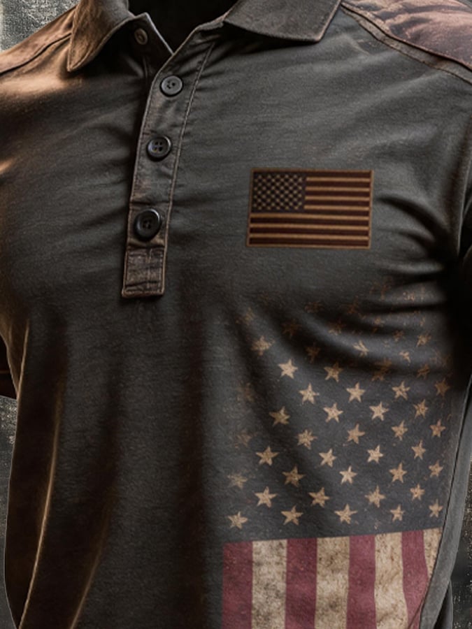 Men's Retro "Patriot" Color-Block Short-Sleeve Polo Shirt