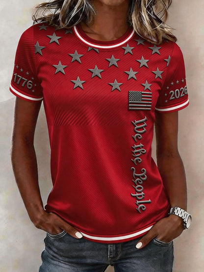 Women'S Casual Independence Day Print Top