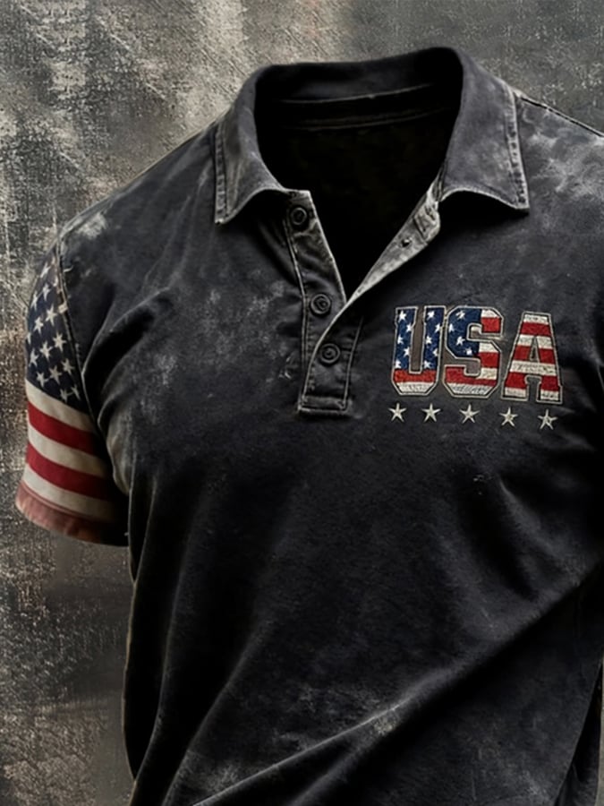 Men's Retro "Patriot" Color-Block Short-Sleeve Polo Shirt