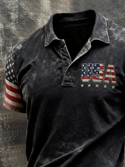 Men's Retro "Patriot" Color-Block Short-Sleeve Polo Shirt