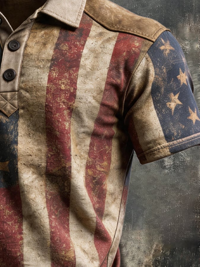 Men's Retro "Patriot" Color-Block Short-Sleeve Polo Shirt
