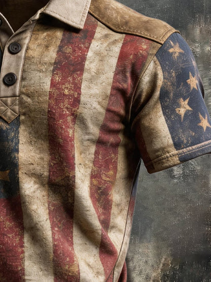 Men's Retro "Patriot" Color-Block Short-Sleeve Polo Shirt