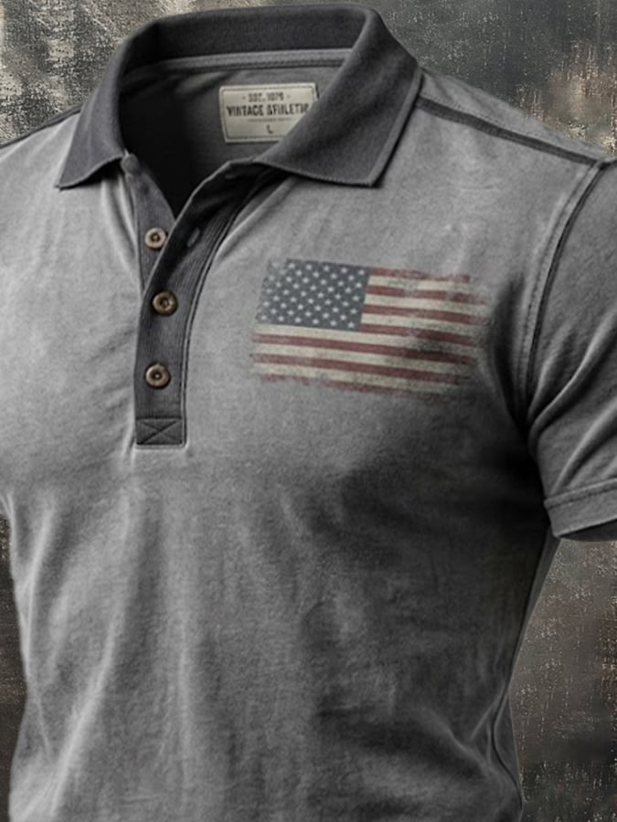 Men's Retro "Patriot" Color-Block Short-Sleeve Polo Shirt