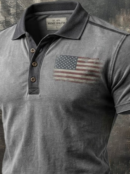 Men's Retro "Patriot" Color-Block Short-Sleeve Polo Shirt