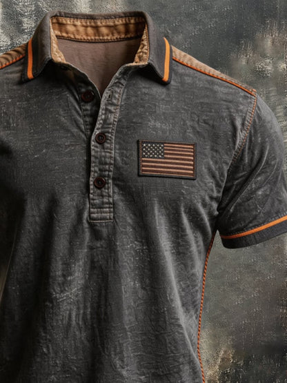 Men's Retro "Patriot" Color-Block Short-Sleeve Polo Shirt