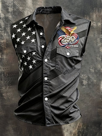 Men's Retro Patriotic Color-Block Printed Sleeveless Shirt