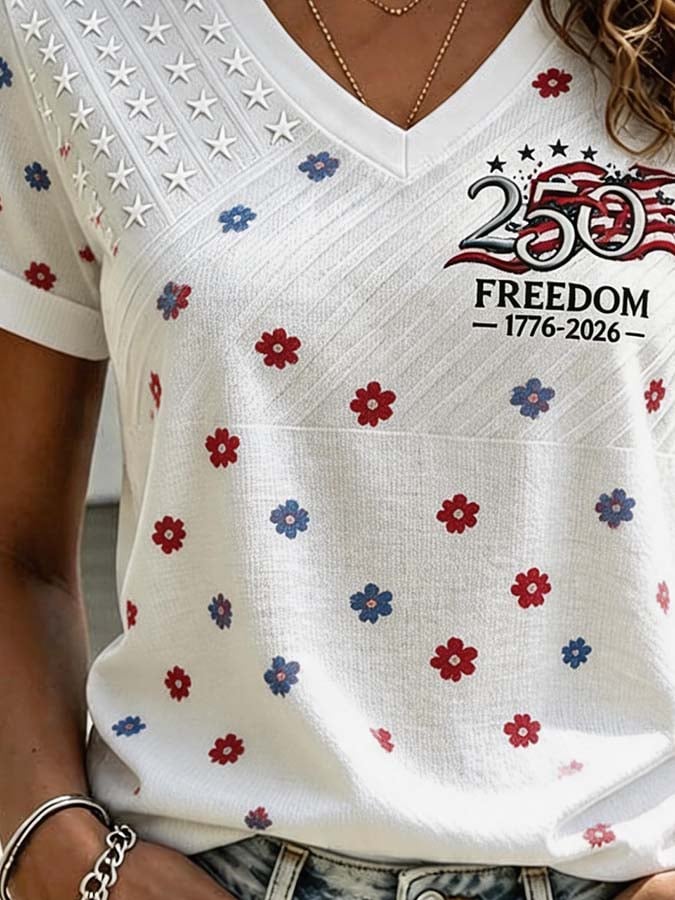 Women'S Casual Independence Day Print Top