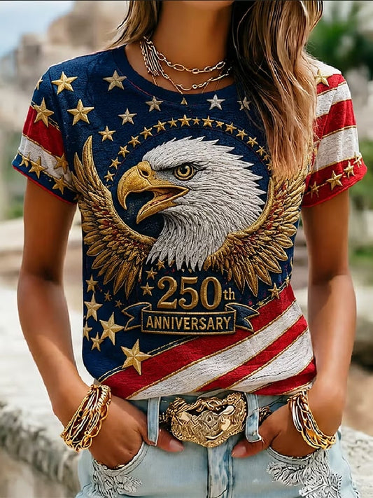 Women's U.S. 250th Anniversary Commemorative Printed Casual V-Neck Top
