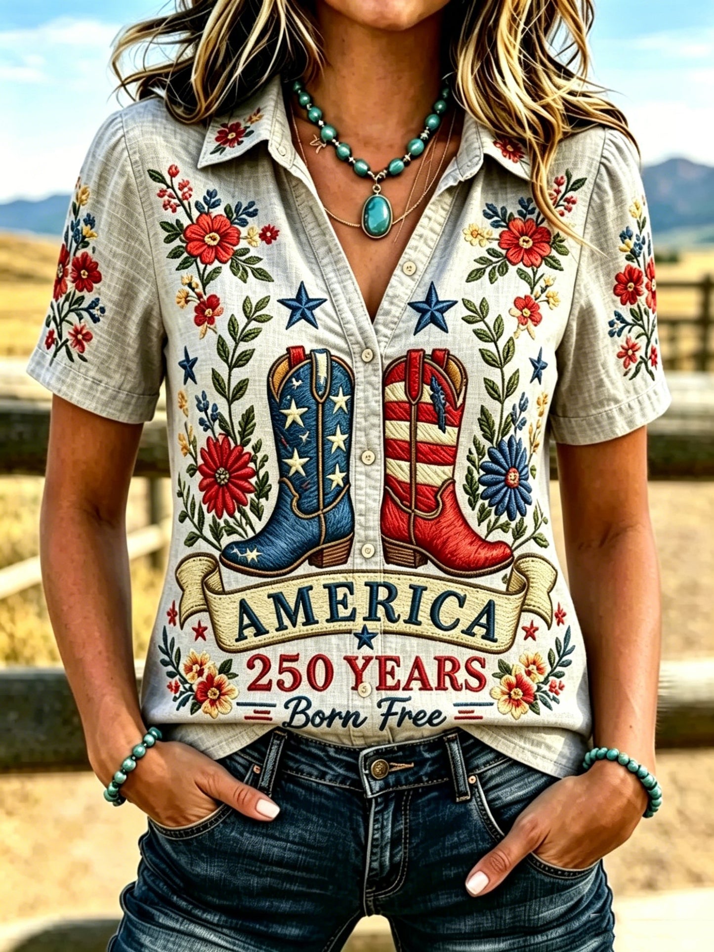 Women's USA 250th Anniversary Printed Blouse