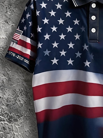 Men's Retro "Patriot" Color-Block Short-Sleeve Polo Shirt