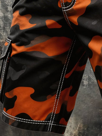 Men's Retro Camo Distressed Pocket Cargo Shorts (Belt Not Included)