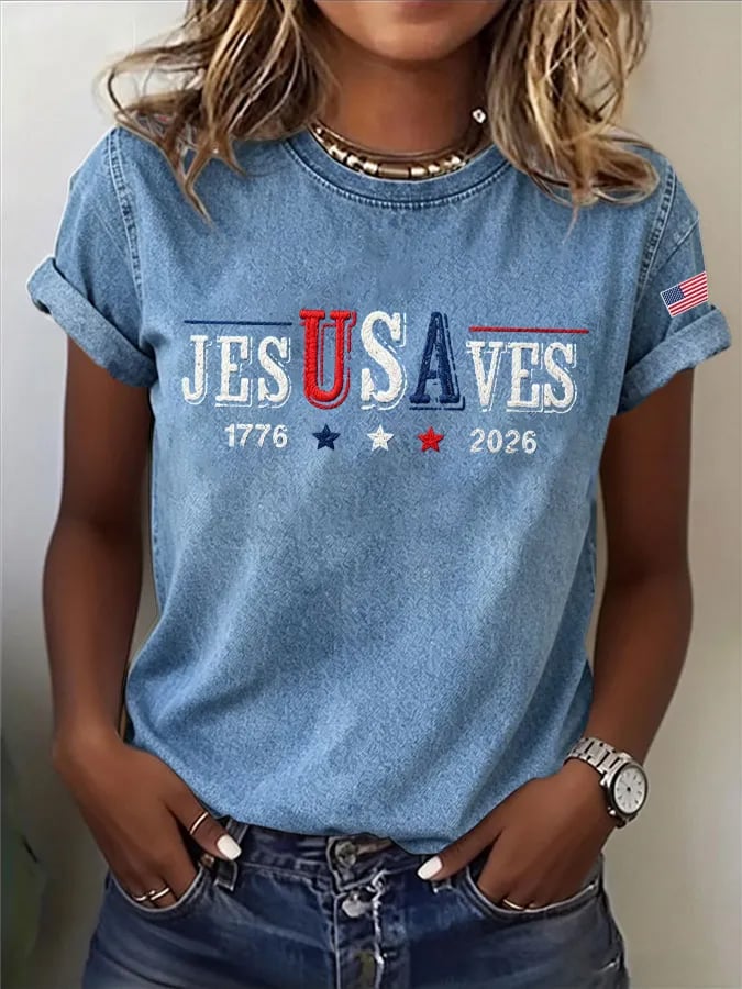 Women'S Independence Day Print Short-Sleeve Top