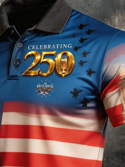 Men's Retro "Patriot" Color-Block Short-Sleeve Polo Shirt