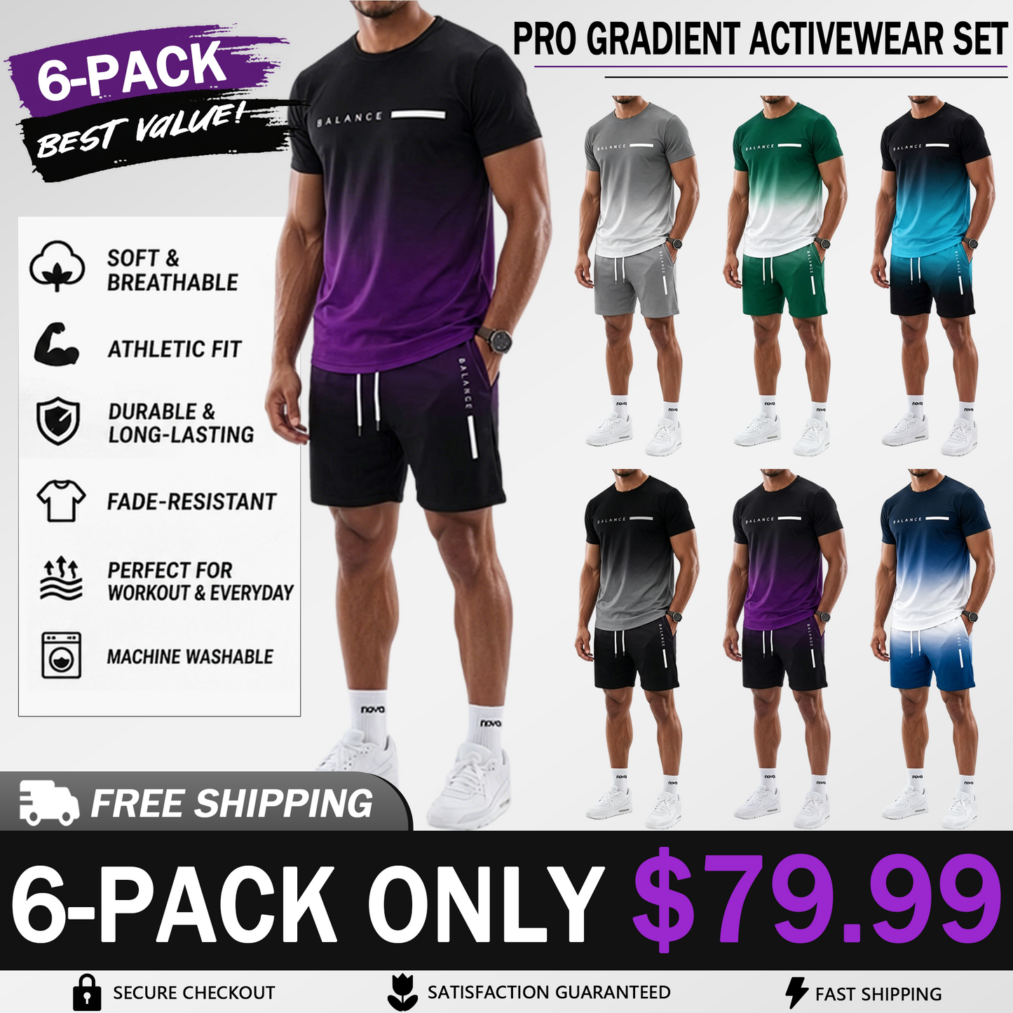 Men’s Gradient Athletic Set – Breathable Performance Tee & Shorts Outfit