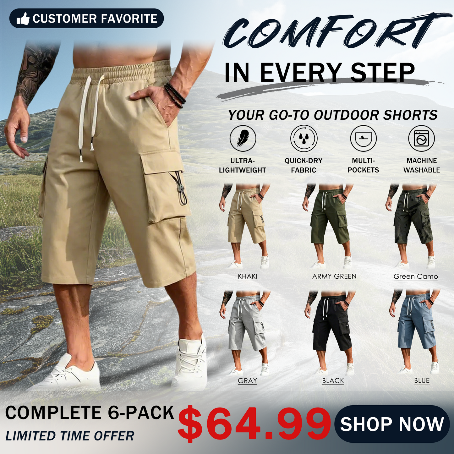 Men’s Cargo Jogger Pants Drawstring Waist Multi-Pocket Casual Pants
