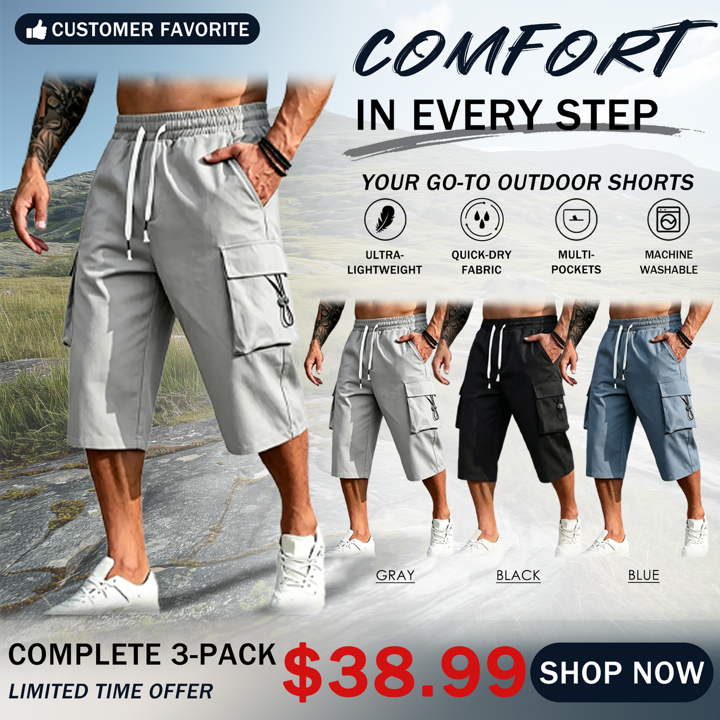 Men’s Cargo Jogger Pants Drawstring Waist Multi-Pocket Casual Pants