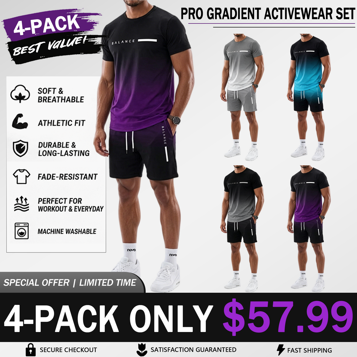 Men’s Gradient Athletic Set – Breathable Performance Tee & Shorts Outfit