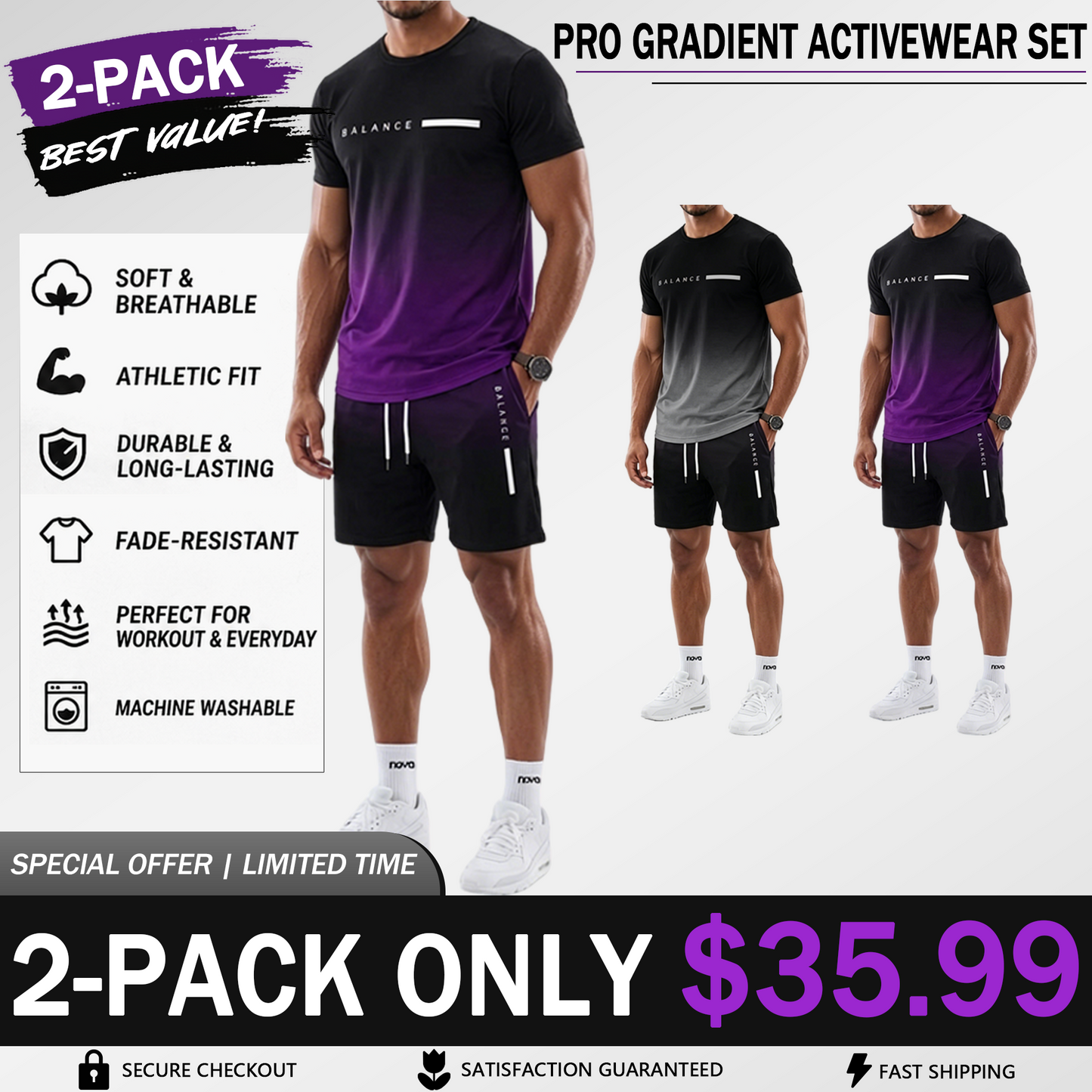 Men’s Gradient Athletic Set – Breathable Performance Tee & Shorts Outfit