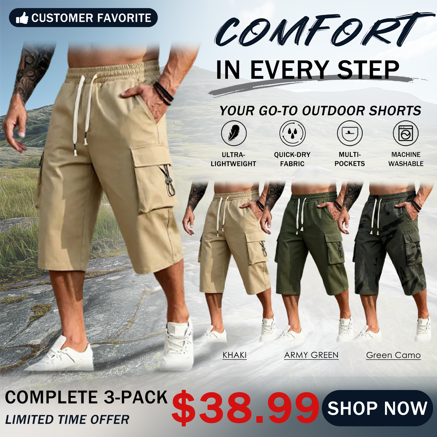 Men’s Cargo Jogger Pants Drawstring Waist Multi-Pocket Casual Pants