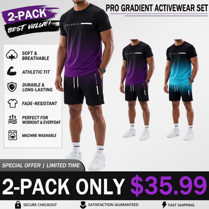 Men’s Gradient Athletic Set – Breathable Performance Tee & Shorts Outfit