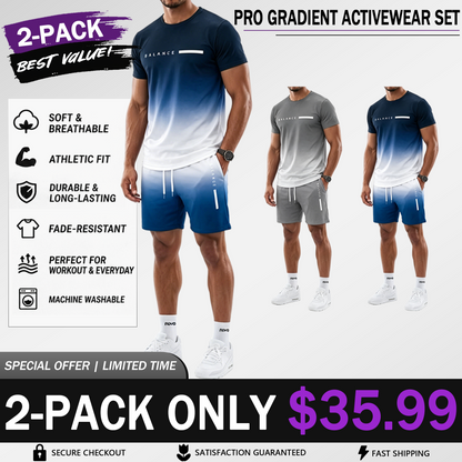 Men’s Gradient Athletic Set – Breathable Performance Tee & Shorts Outfit