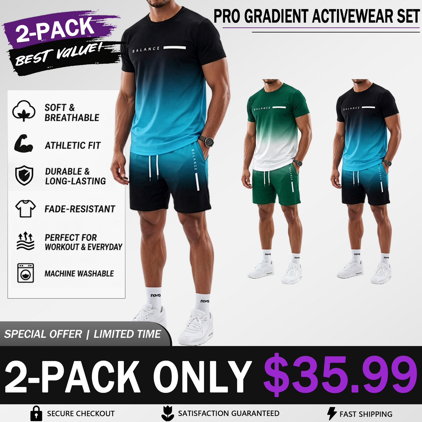 Men’s Gradient Athletic Set – Breathable Performance Tee & Shorts Outfit