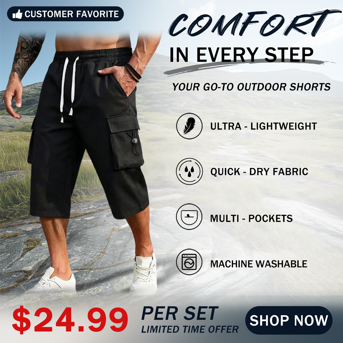 Men’s Cargo Jogger Pants Drawstring Waist Multi-Pocket Casual Pants