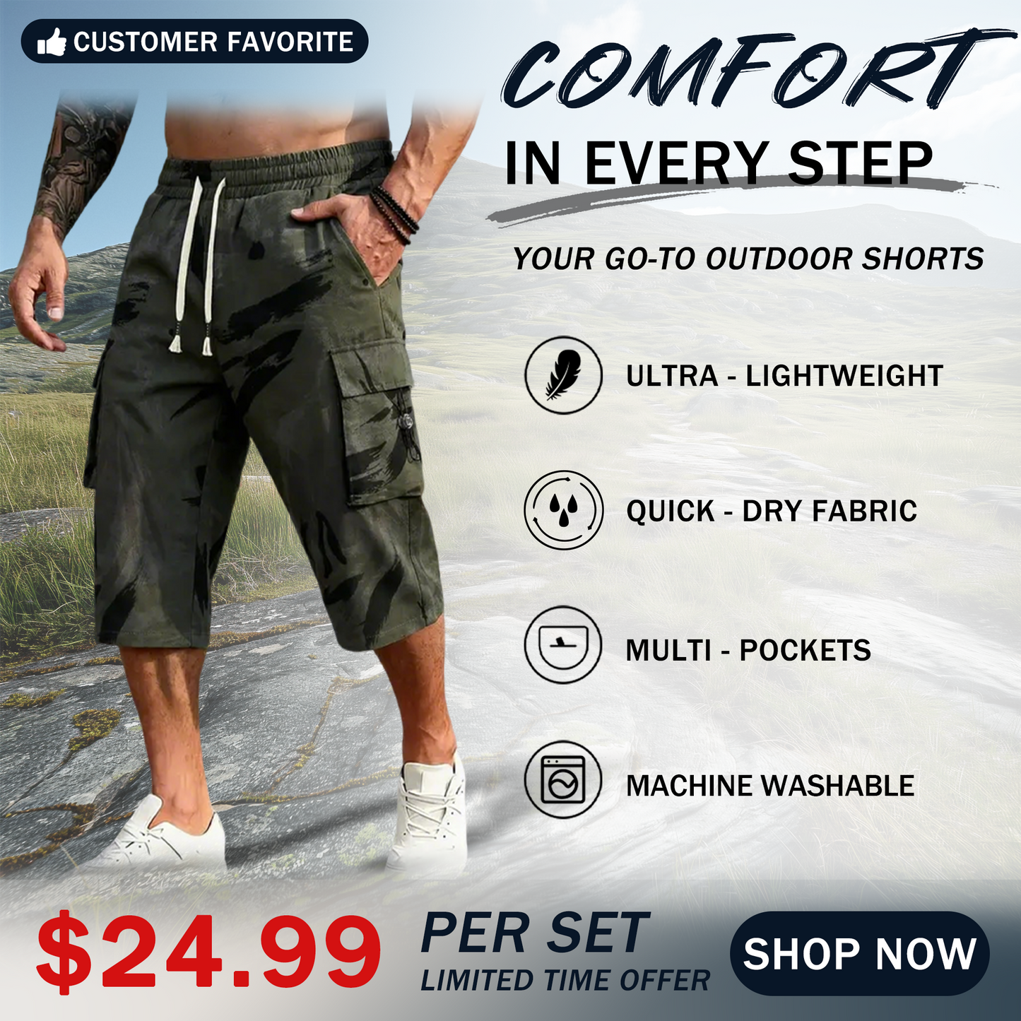 Men’s Cargo Jogger Pants Drawstring Waist Multi-Pocket Casual Pants