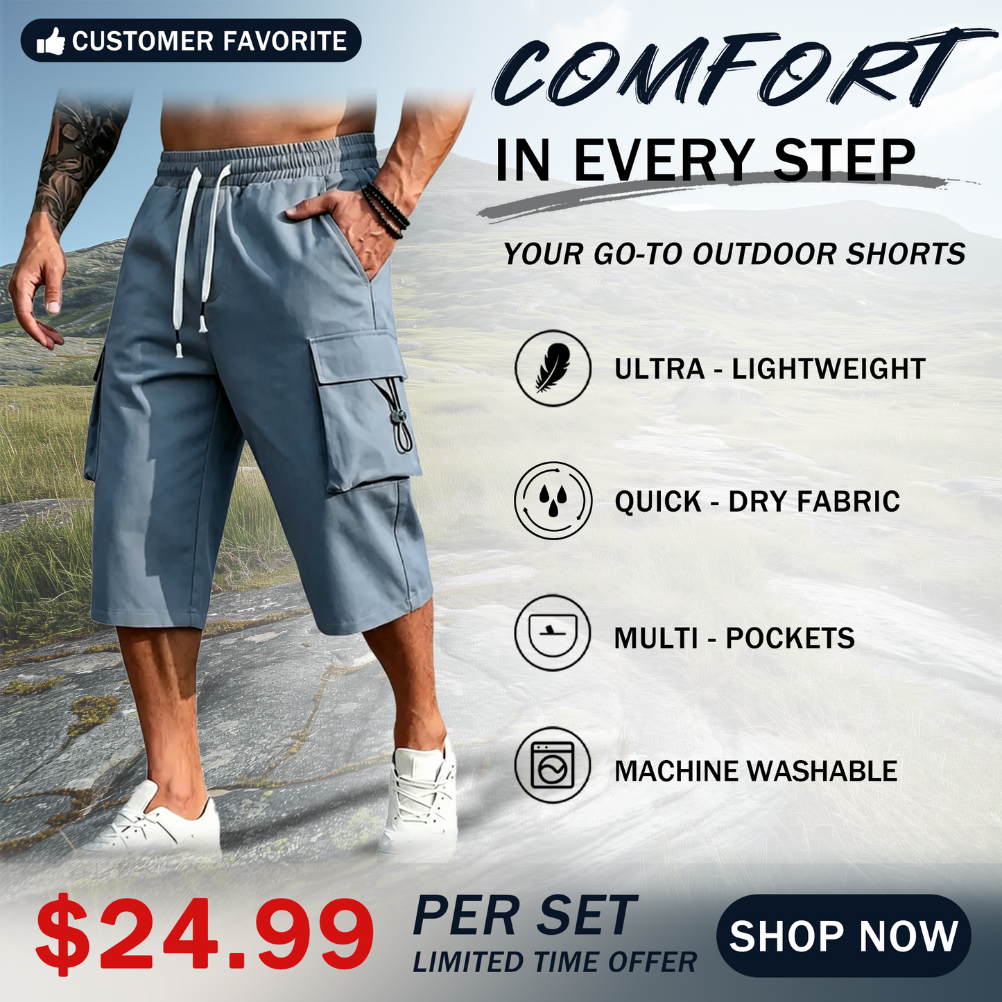 Men’s Cargo Jogger Pants Drawstring Waist Multi-Pocket Casual Pants