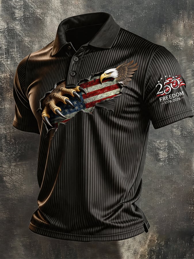 Men's Retro Patriotic Color-Block Short-Sleeve Polo Shirt