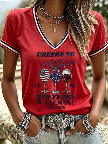 Women's USA 250th Anniversary Print V Neck T-shirt