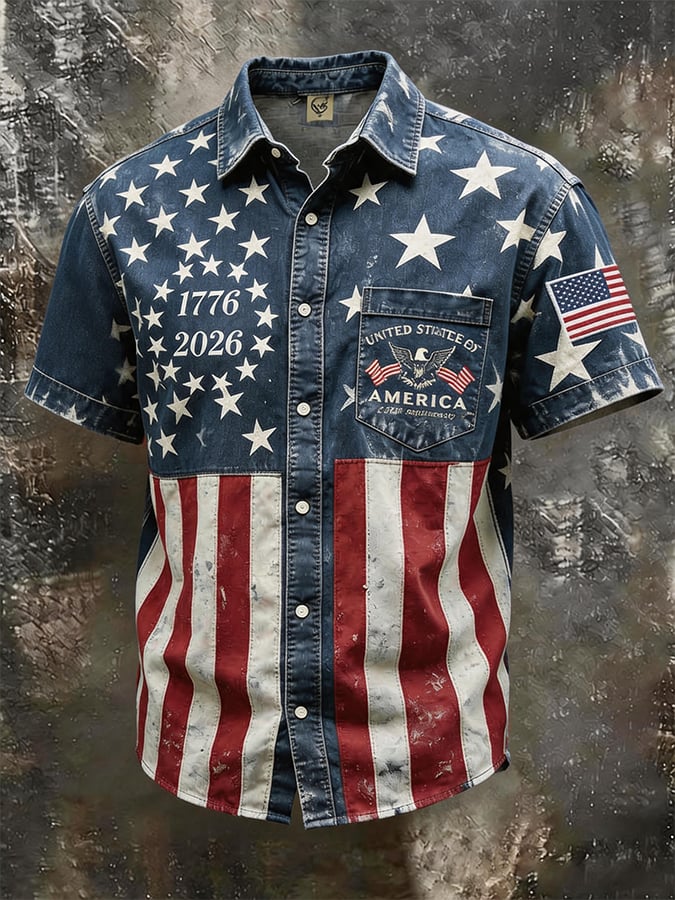 Pocket Eagle American Flag Denim Shirt