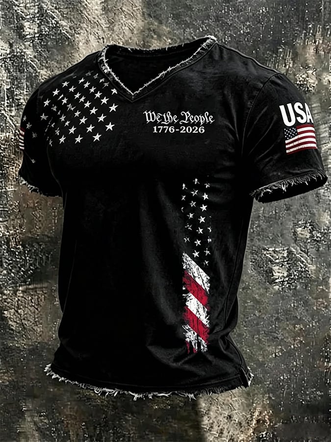Men's  Independence Day We The People 1776-2026 Printed Casual T-Shirt