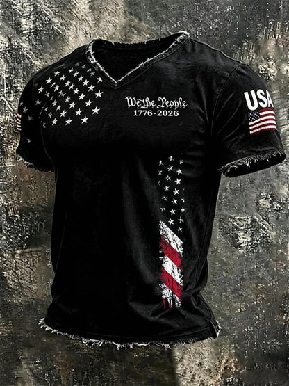 Men's  Independence Day We The People 1776-2026 Printed Casual T-Shirt
