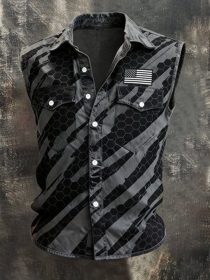 Men's Retro Patriotic Color-Block Printed Sleeveless Shirt