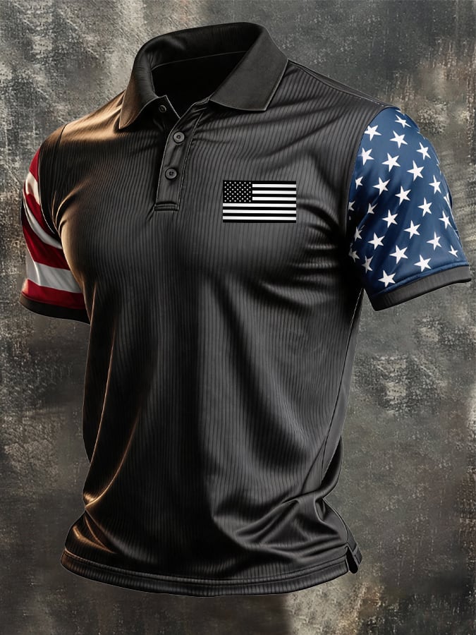Men's Retro "Patriot" Color-Block Short-Sleeve Polo Shirt