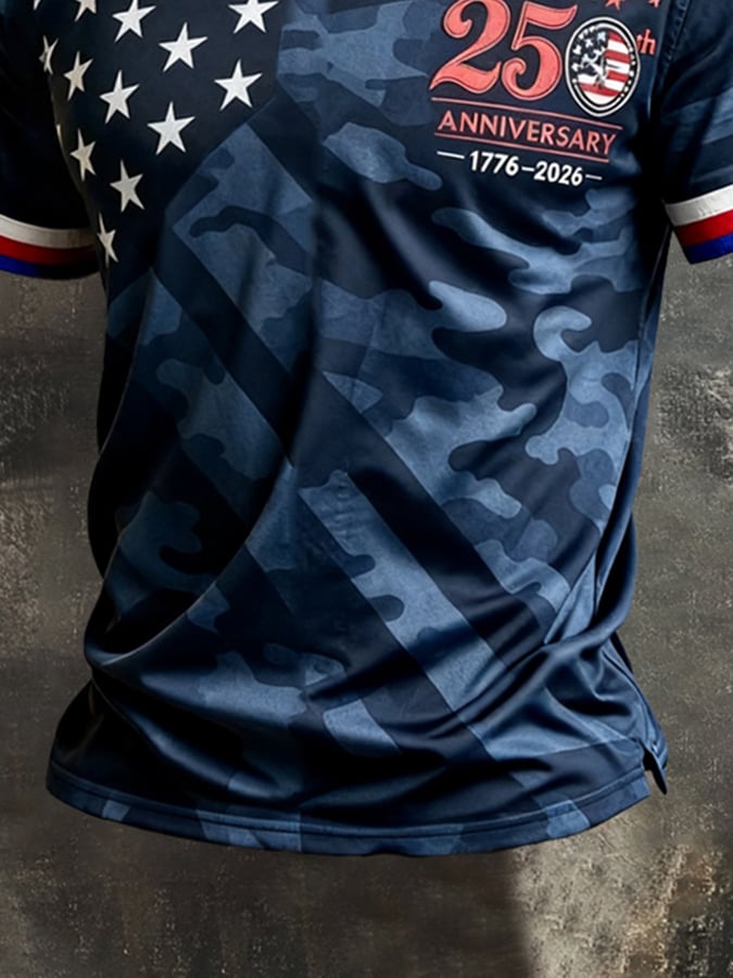 Men's Retro Independence Day Patriot Crew Neck T-Shirt