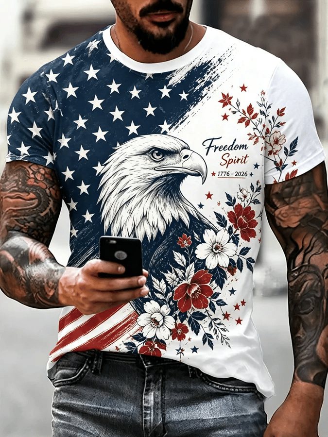 Men's USA 1776-2026 Freedom Printed Casual T-shirt