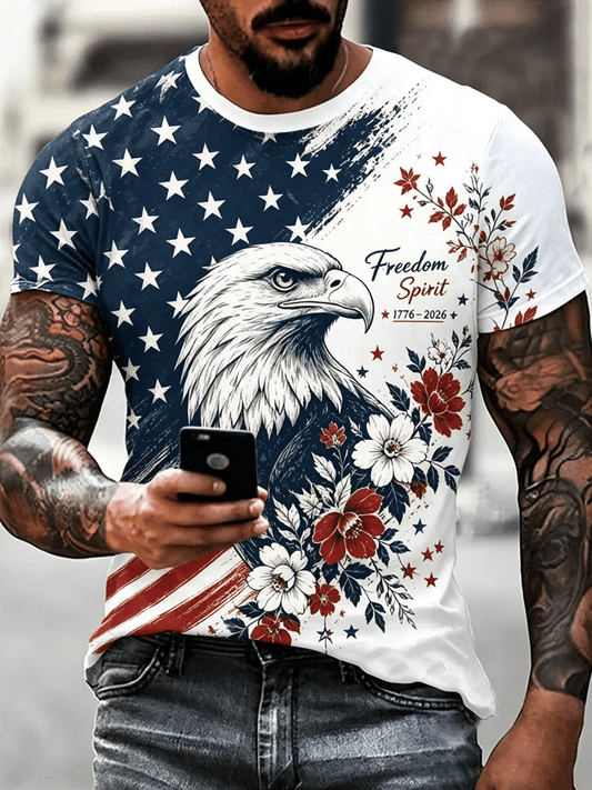Men's USA 1776-2026 Freedom Printed Casual T-shirt