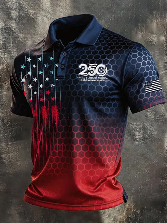 Men's Retro "Patriot" Color-Block Short-Sleeve Polo Shirt